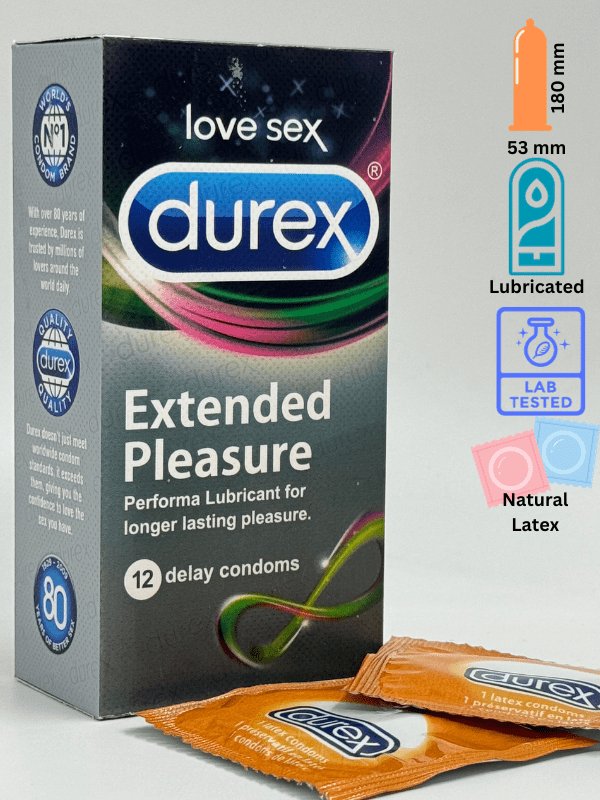 Durex Extended Pleasure Condoms Lubricated - 12 Long Lasting Delay Condoms