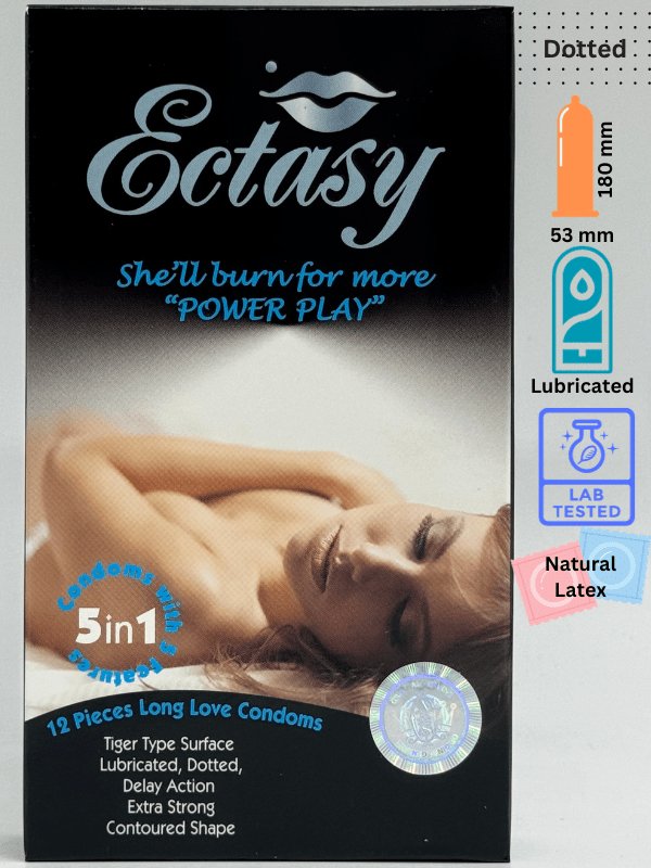 Ectasy Condoms - 12 Dotted & Lubricated Condoms