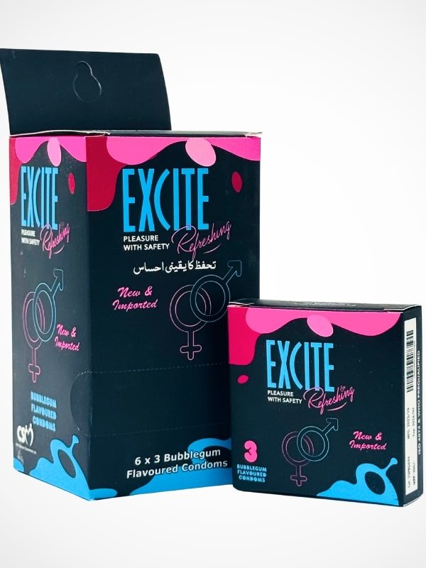 Excite Condoms Bubblegum Flavor -  6 x 3  Condoms Pack