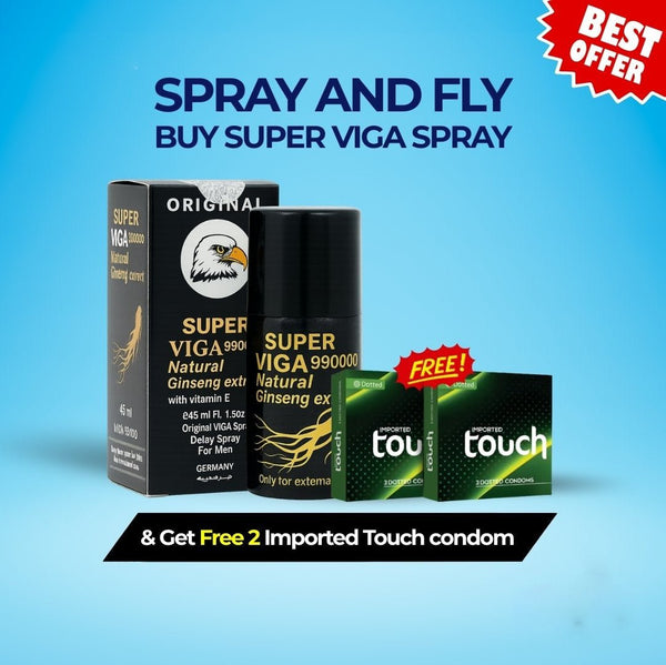 Hot Deal - Viga Ginseng Delay Spray - Get 2 FREE Touch Dotted Condom Packs