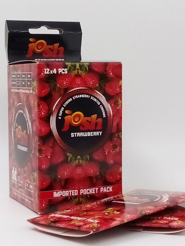 Josh Strawberry Condoms - 12 x 4 Josh Condoms Pack